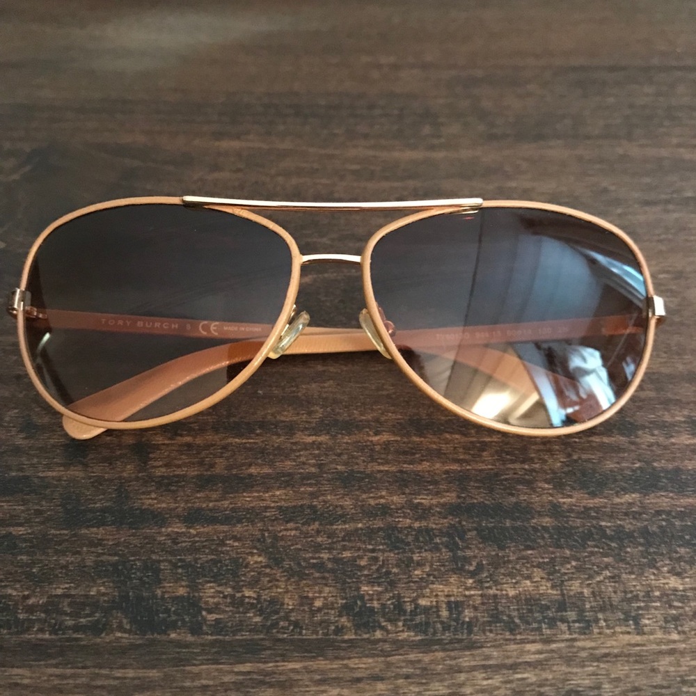 Tan Tory Burch Aviator Sunglasses